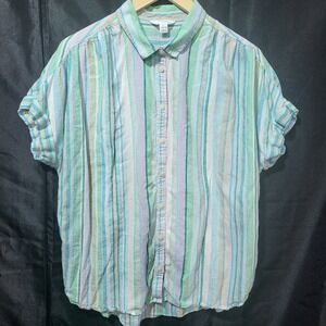 Time and Tru Womens Striped Short Sleeve Button Down Shirt‎ Large 12-14